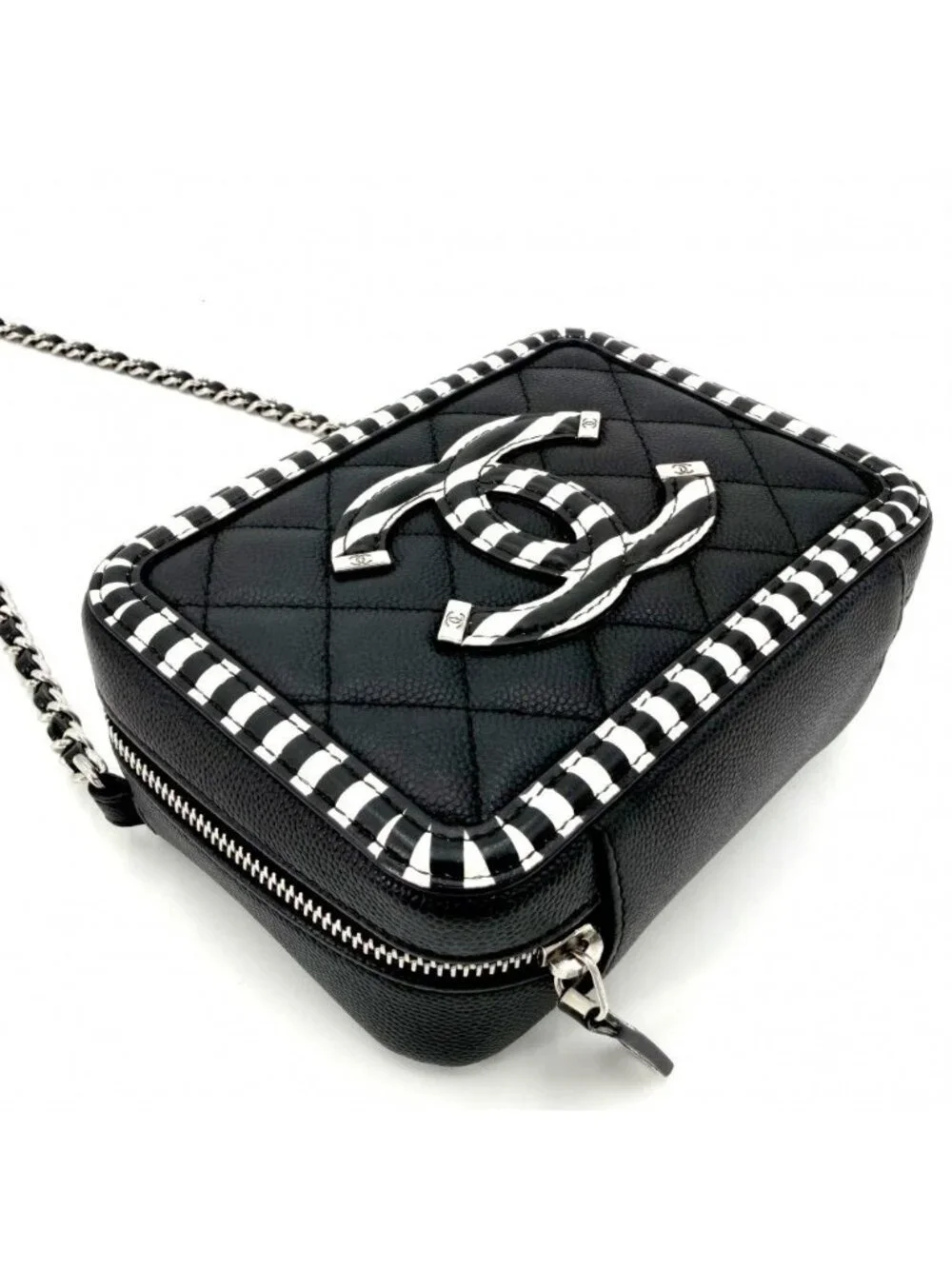 Chanel Shoulder Bag Quilted CC Filigree Mini Stripe Crossbody Chain Square